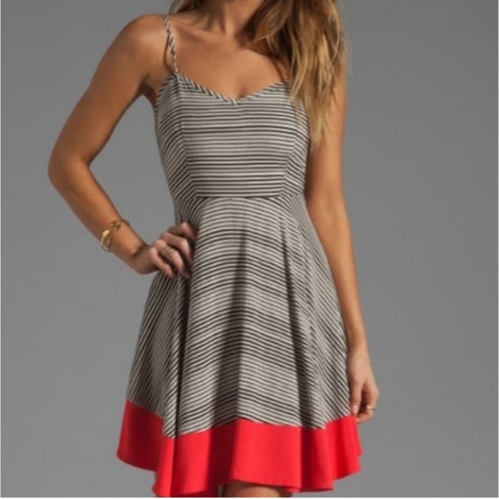 BB Dakota dress - black white stripe dress red detail size 0